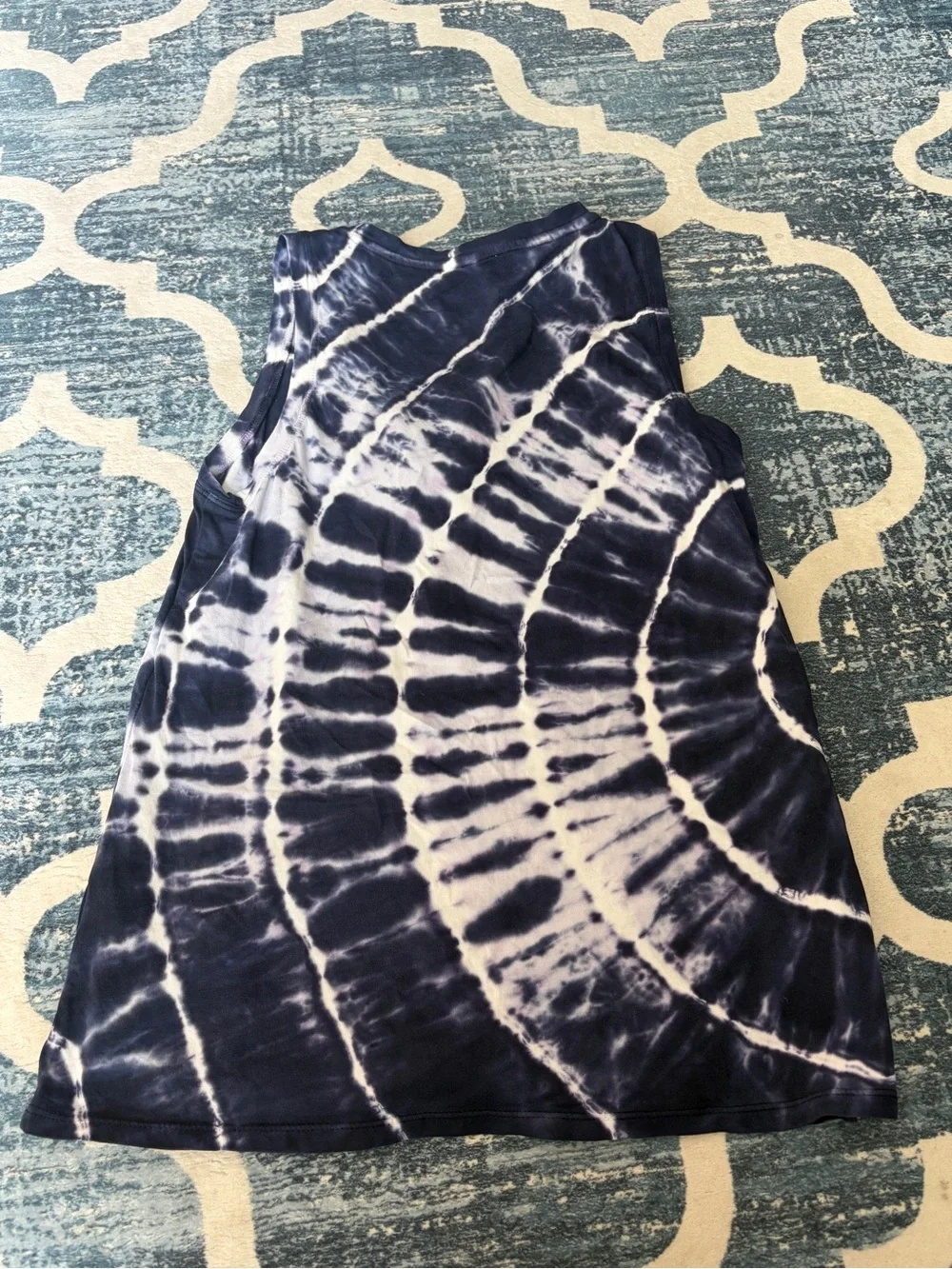 J. Crew Navy and White Tie-Dye V-Neck Tank